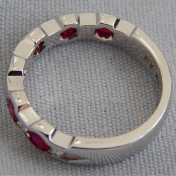 ❤️ 14K Natural Ruby & G VS Diamond Half Eternity Band Ring - Picture 2 of 2